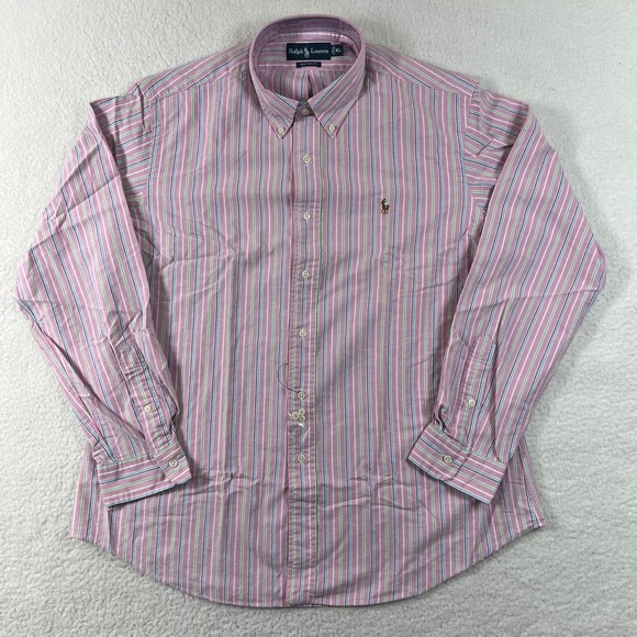 Ralph Lauren Mens XL Custom Fit Pink Multi Stripe Oxford Button Down Shirt NEW